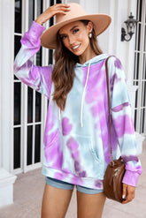 Dropped Sleeve Tie-dye Hoodie with Drawstring Ins Street